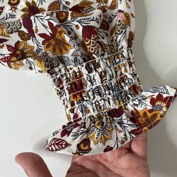 Loft Outlet Floral Blouse Sz S Elastic Cuff Fall Peasant Prairie Cottagecore - Picture 9 of 13